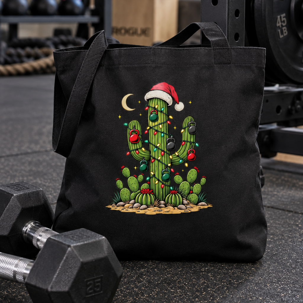 Christmas Cactus Gym Eco Tote Bag | Funny Fitness Holiday Bag