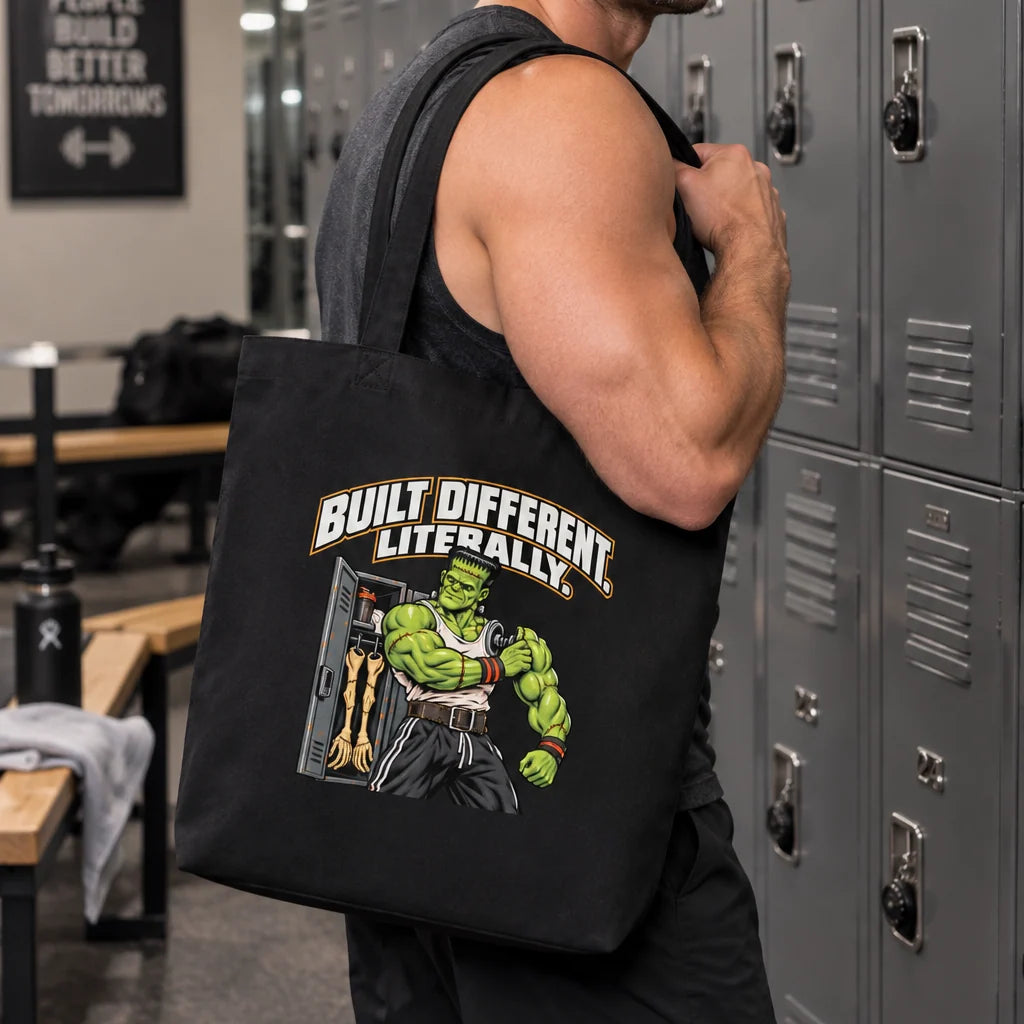 Built Different Frankenstein Gym Eco Tote Bag | Funny Lifting Bag